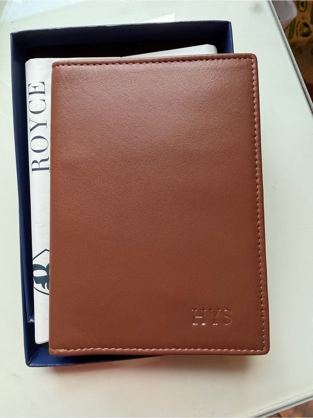 BNIB Royce RIFD blocking Monogrammed Brown Leather Passport Holder - HYS
